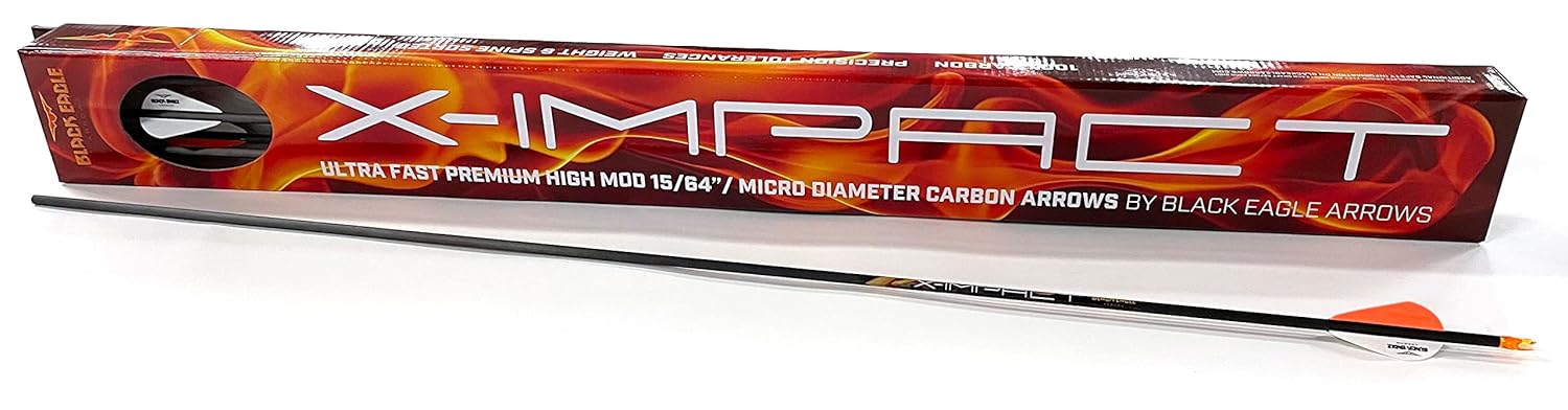 Black Eagle Arrows X-Impact Hunting Arrows – 2 Inch Vanes – 0.001 Straightness, 400 Spine, 32 Inch Shaft – Series 15 Nano Diameter – 6 Pack with Archery Target Visit the Nort